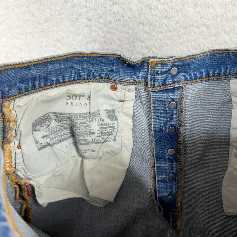 Levis Premium 501 S Skinny Jeans Womens Blue Denim 33 (33.5x29) High Rise - Picture 11 of 13